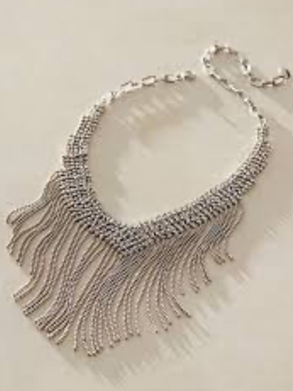 Free People SilverTine Fringe and Rhinestone Statement Necklace NWT